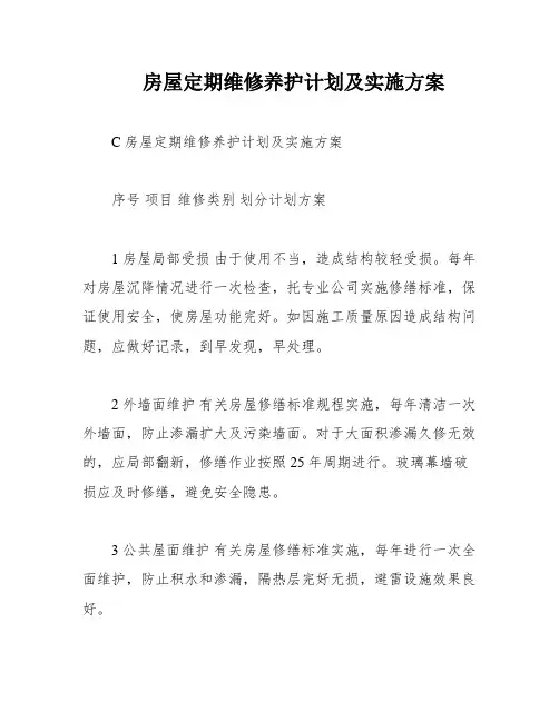 房屋定期维修养护计划及实施方案