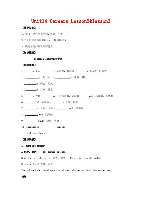 高中英语 Unit 14 Careers Lesson 2  lesson 3教案英语教案