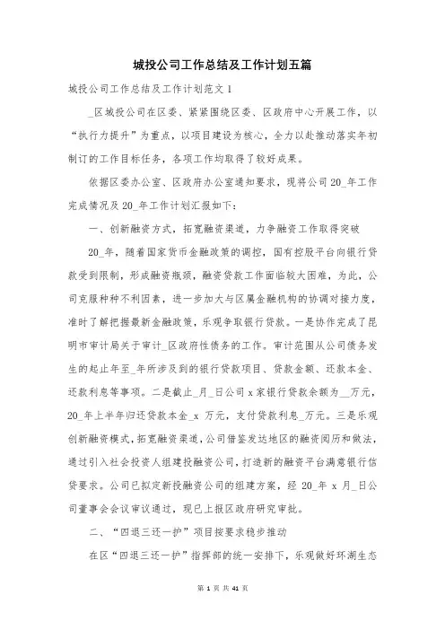 城投公司工作总结及工作计划五篇