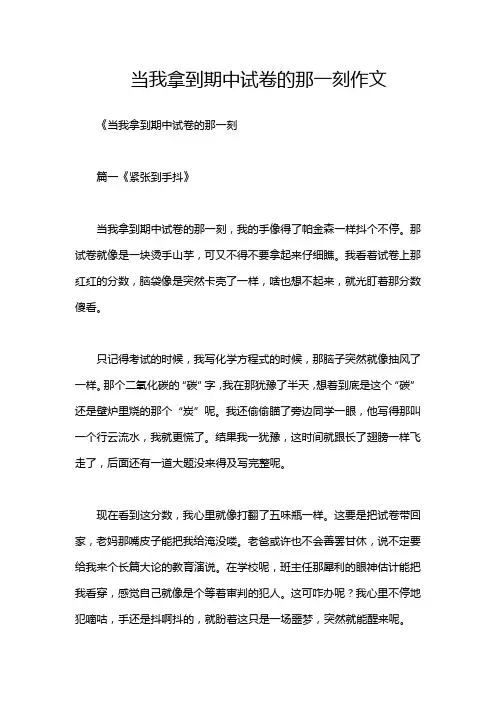 当我拿到期中试卷的那一刻作文