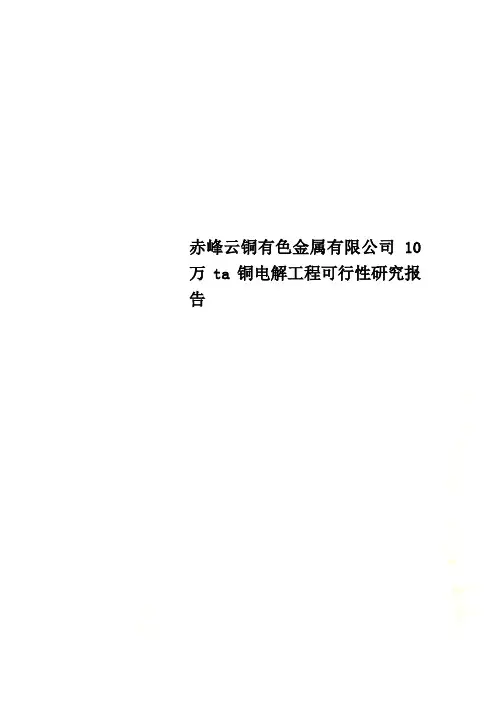 赤峰云铜有色金属有限公司10万ta铜电解工程可行性研究报告