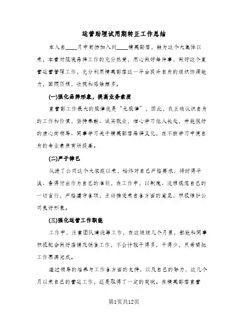 运营助理试用期转正工作总结(4篇)
