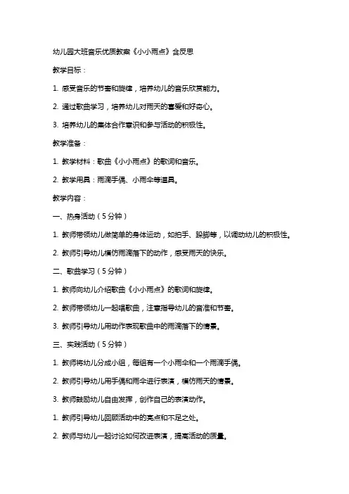幼儿园大班音乐教案《小小雨点》含反思