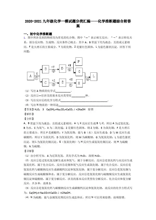 2020-2021九年级化学一模试题分类汇编——化学推断题综合附答案