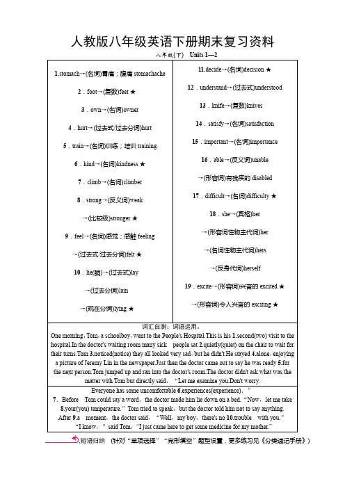 人教版八年级英语下册期末复习资料
