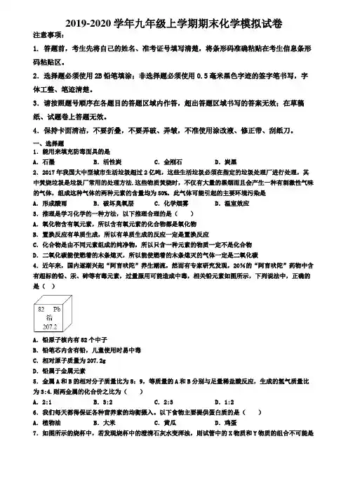〖精选4套试卷〗四川省乐山市2020年初三(上)化学期末监测模拟试题