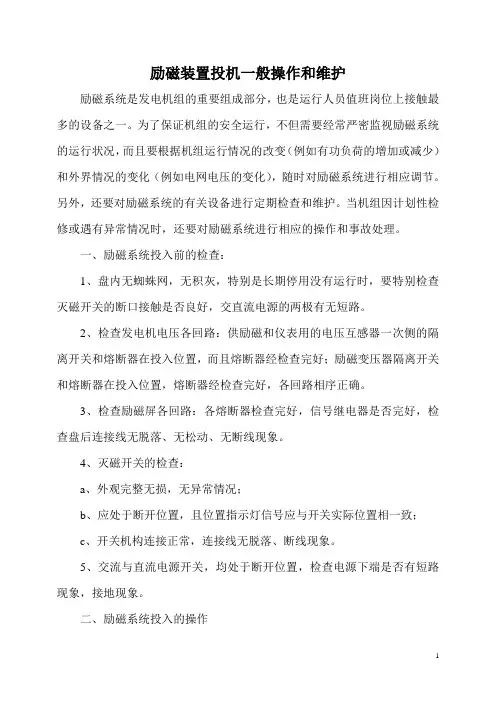 励磁装置投机一般操作与维护