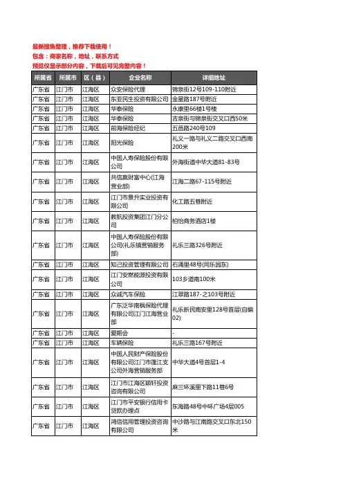 新版广东省江门市江海区保险企业公司商家户名录单联系方式地址大全42家