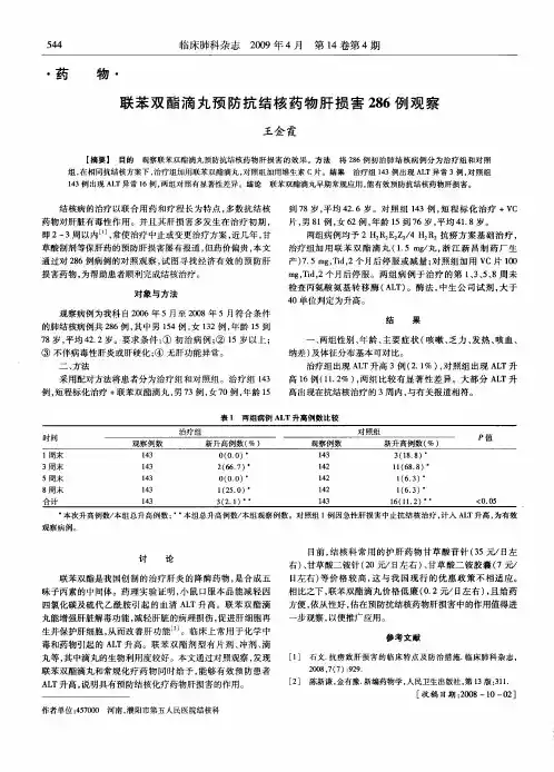 联苯双酯滴丸预防抗结核药物肝损害286例观察
