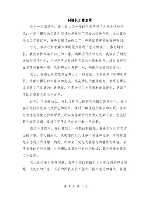 副站长工作总结