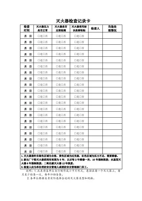 灭火器检查记录卡