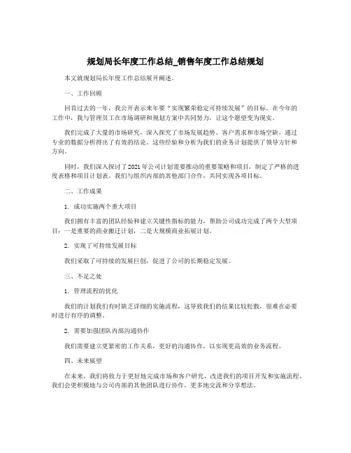 规划局长年度工作总结_销售年度工作总结规划