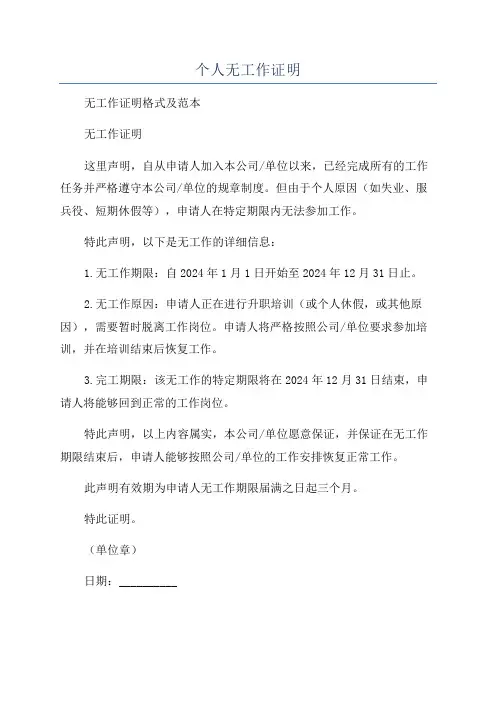 个人无工作证明