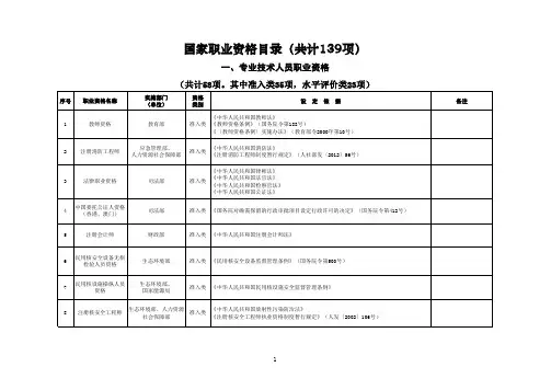 国家职业资格目录专业技术人员职业资格