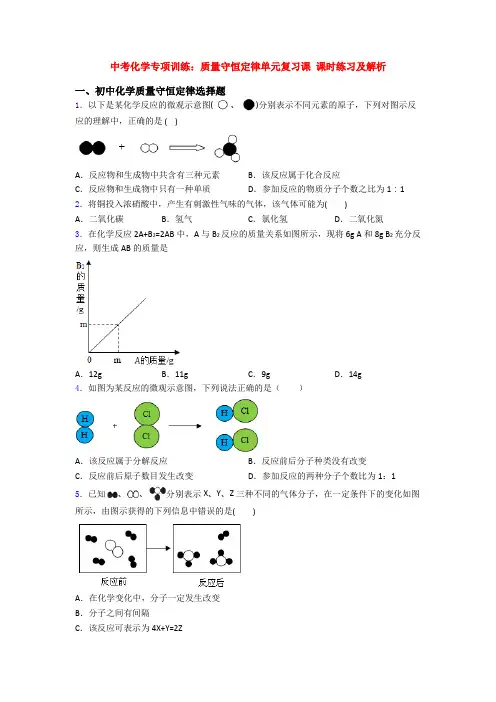 中考化学专项训练：质量守恒定律单元复习课 课时练习及解析