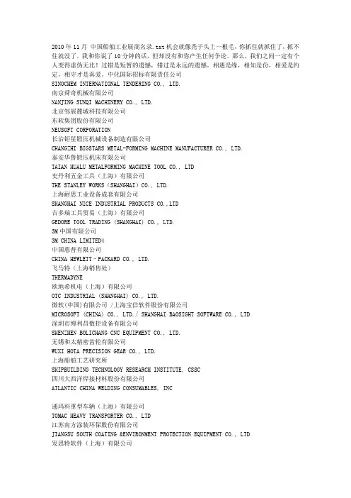 2010年11月 中国船舶工业展商名录