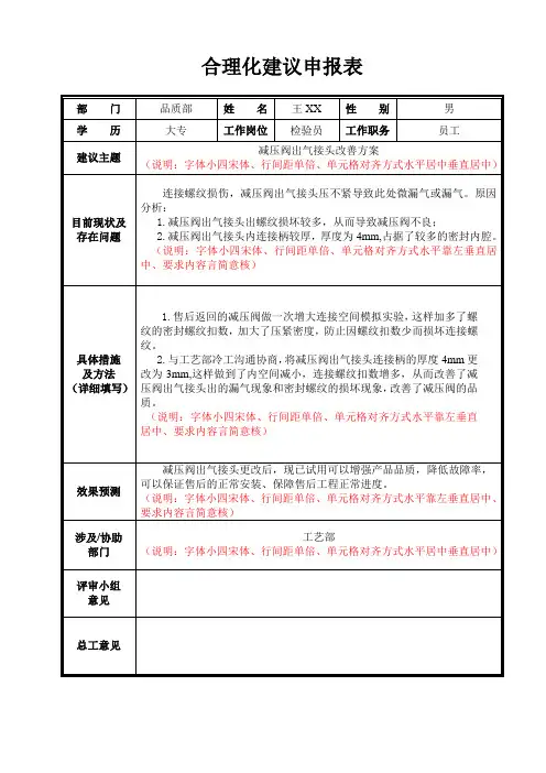 合理化建议申请表模板