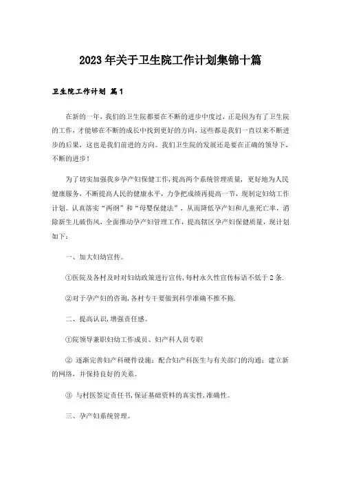 2023年关于卫生院工作计划集锦十篇