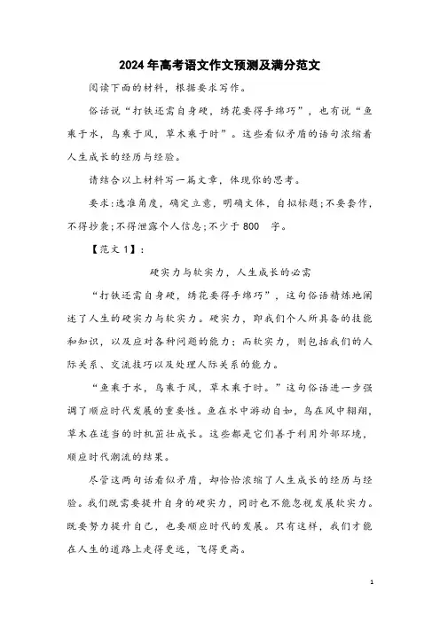 2024年高考语文作文预测及满分范文