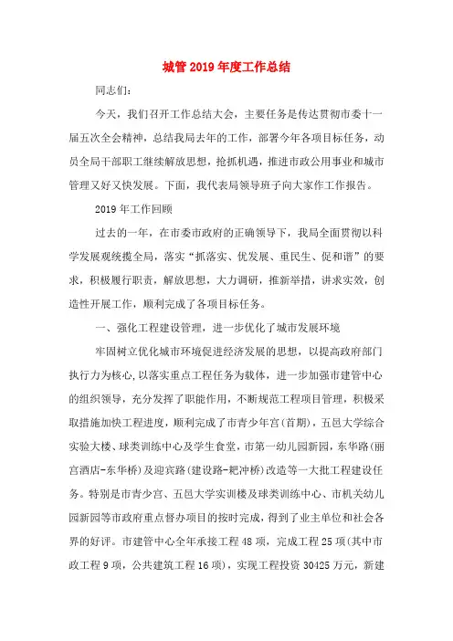 城管2019年度工作总结