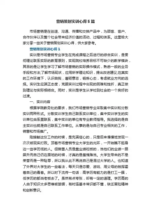 营销策划实训心得5篇
