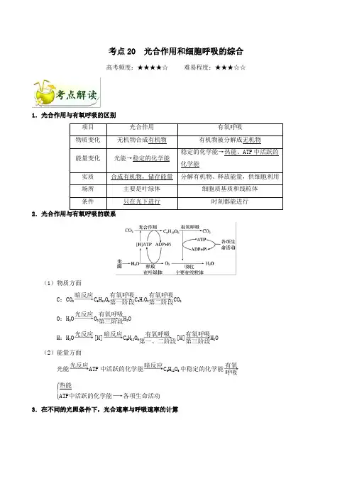 备战2020年高考生物考点一遍过20光合作用和细胞呼吸的综合(含解析)