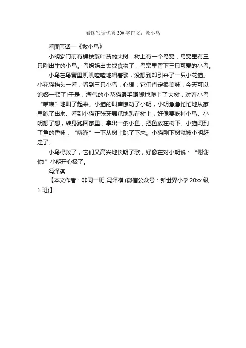 看图写话优秀300字作文：救小鸟_小学生看图作文_