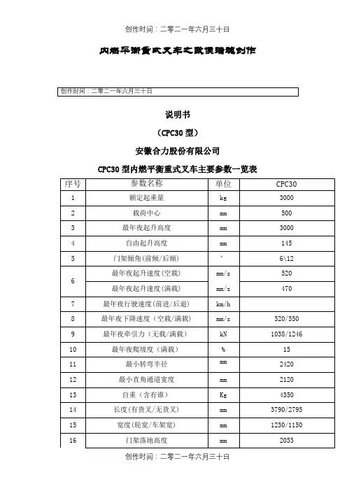 CPCD30内燃叉车平衡重式叉车说明书
