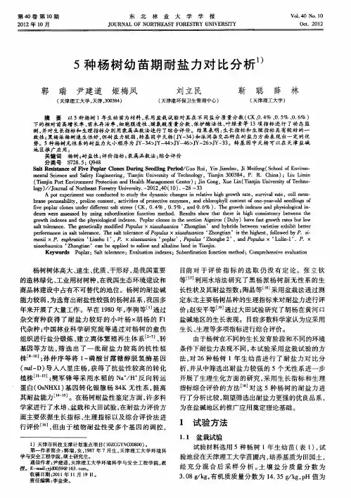 5种杨树幼苗期耐盐力对比分析