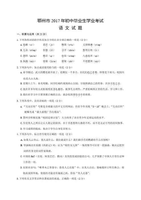 中考语文模拟试题(含答案) (86)