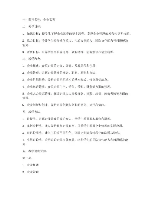 企业实训教案模板范文