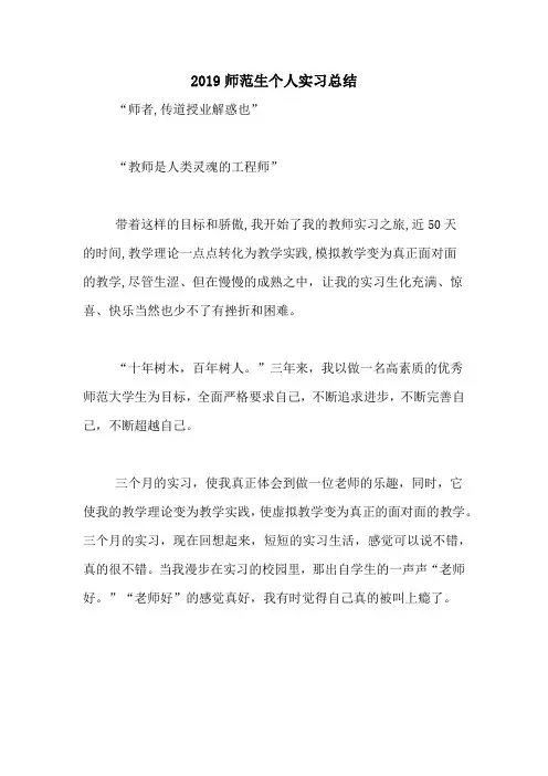 2019师范生个人实习总结