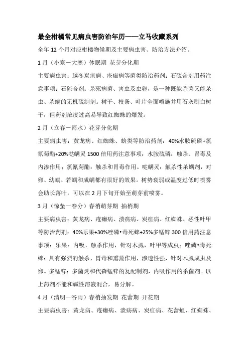 最全柑橘常见病虫害防治年历——立马收藏系列文档