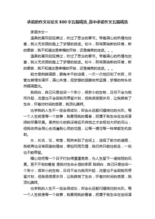 承诺的作文议论文800字五篇精选_高中承诺作文五篇精选