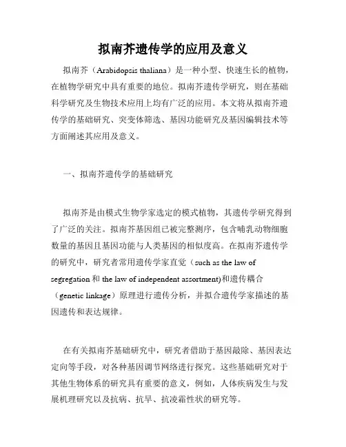 拟南芥遗传学的应用及意义