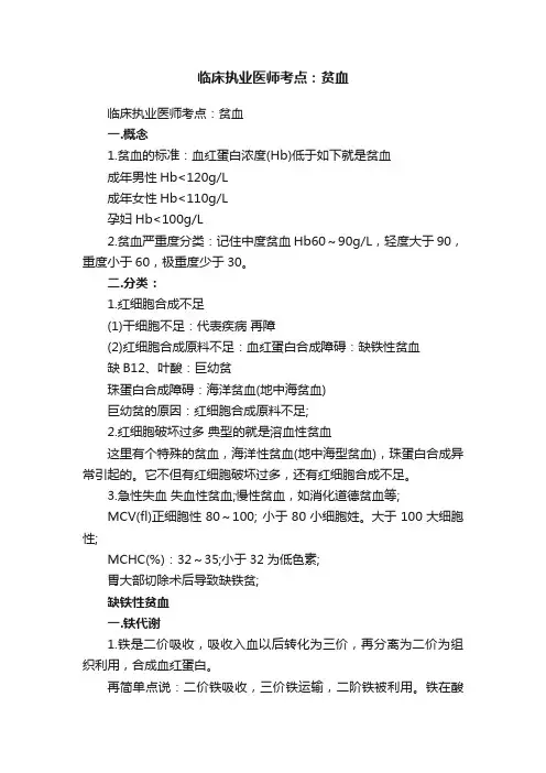 临床执业医师考点：贫血