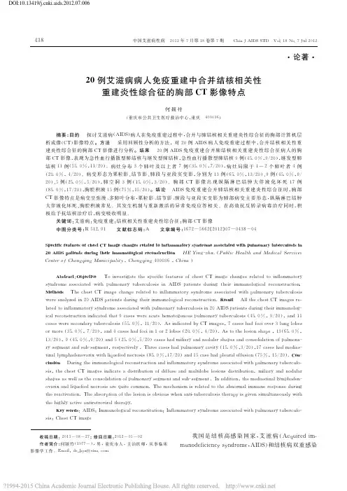 20例艾滋病病人免疫重建中合并结_省略_重建炎性综合征的胸部CT影像特点_何颖竹