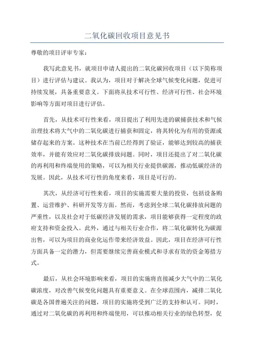 二氧化碳回收项目意见书