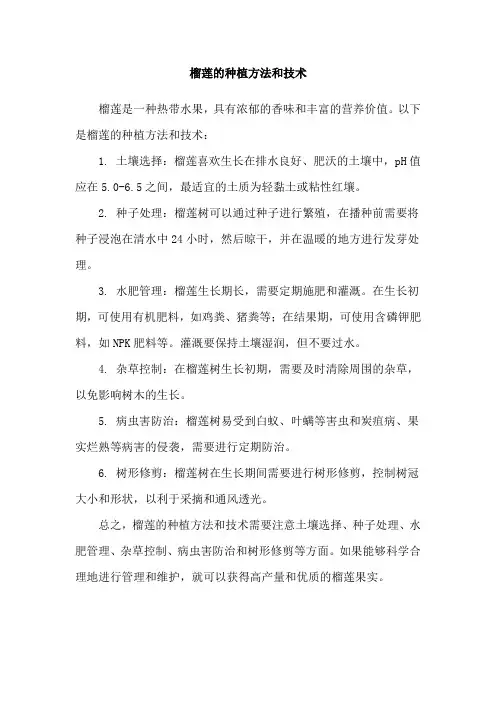 榴莲的种植方法和技术