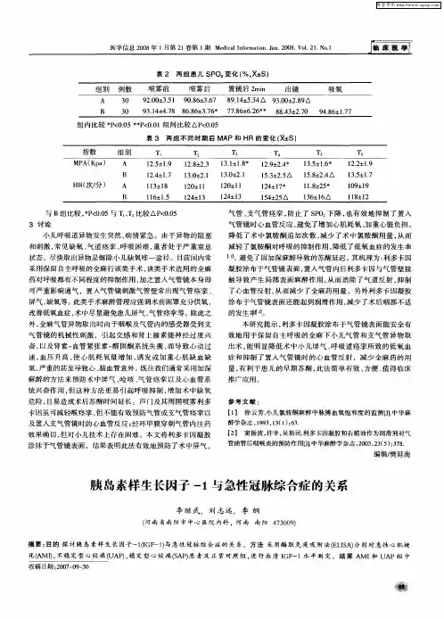 胰岛素样生长因子-1与急性冠脉综合症的关系
