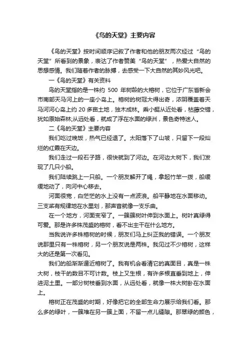 《鸟的天堂》主要内容