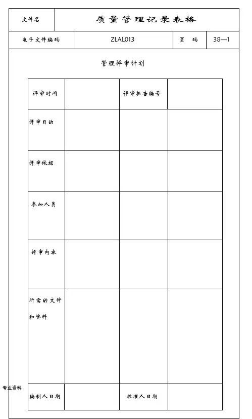 ISO9000质量管理记录表格(全套)