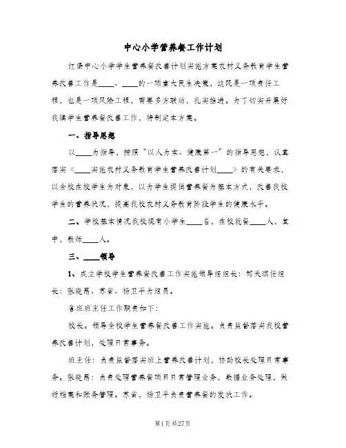 中心小学营养餐工作计划(七篇)