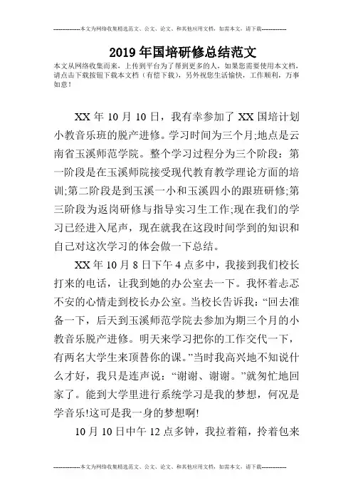 2019年国培研修总结范文