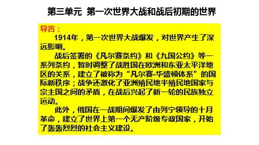 九年级历史下册第三单元第一次世界大战和战后初期的世界