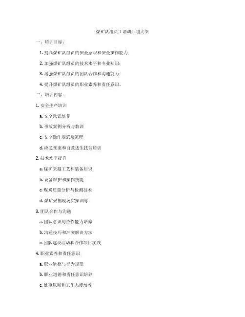 煤矿队组员工培训计划大纲