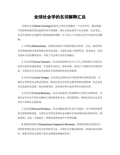 全球社会学的名词解释汇总