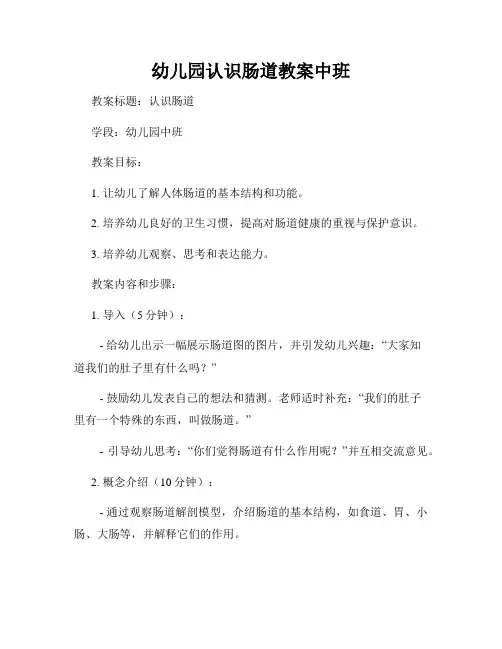 幼儿园认识肠道教案中班