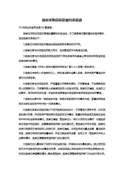 政府采购投标及履约承诺函