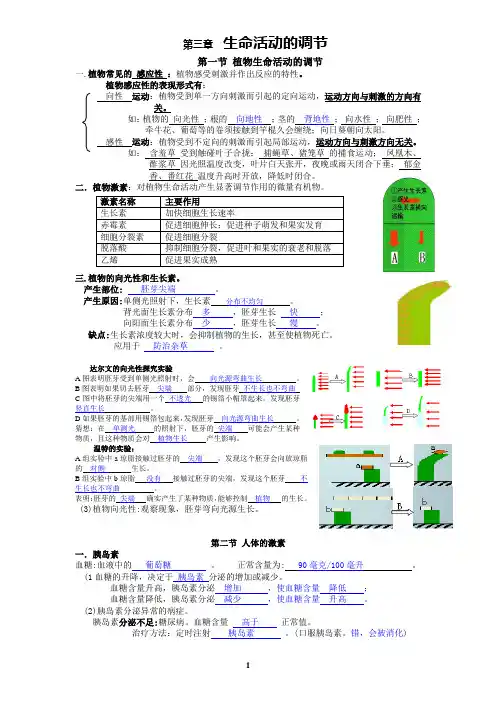 八上科学第三章生命活动的调节知识点